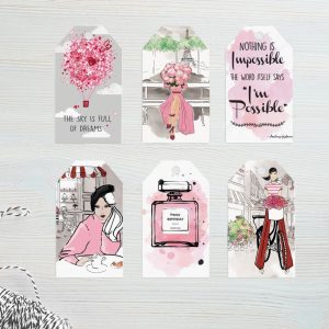 Fashion illustration pink set gift tags